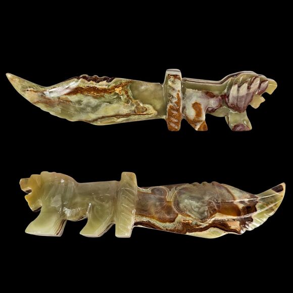 Green Marble Onyx Dagger with Lion Handle, handmade 8" knife, gift for holidays - Picture 5 of 9